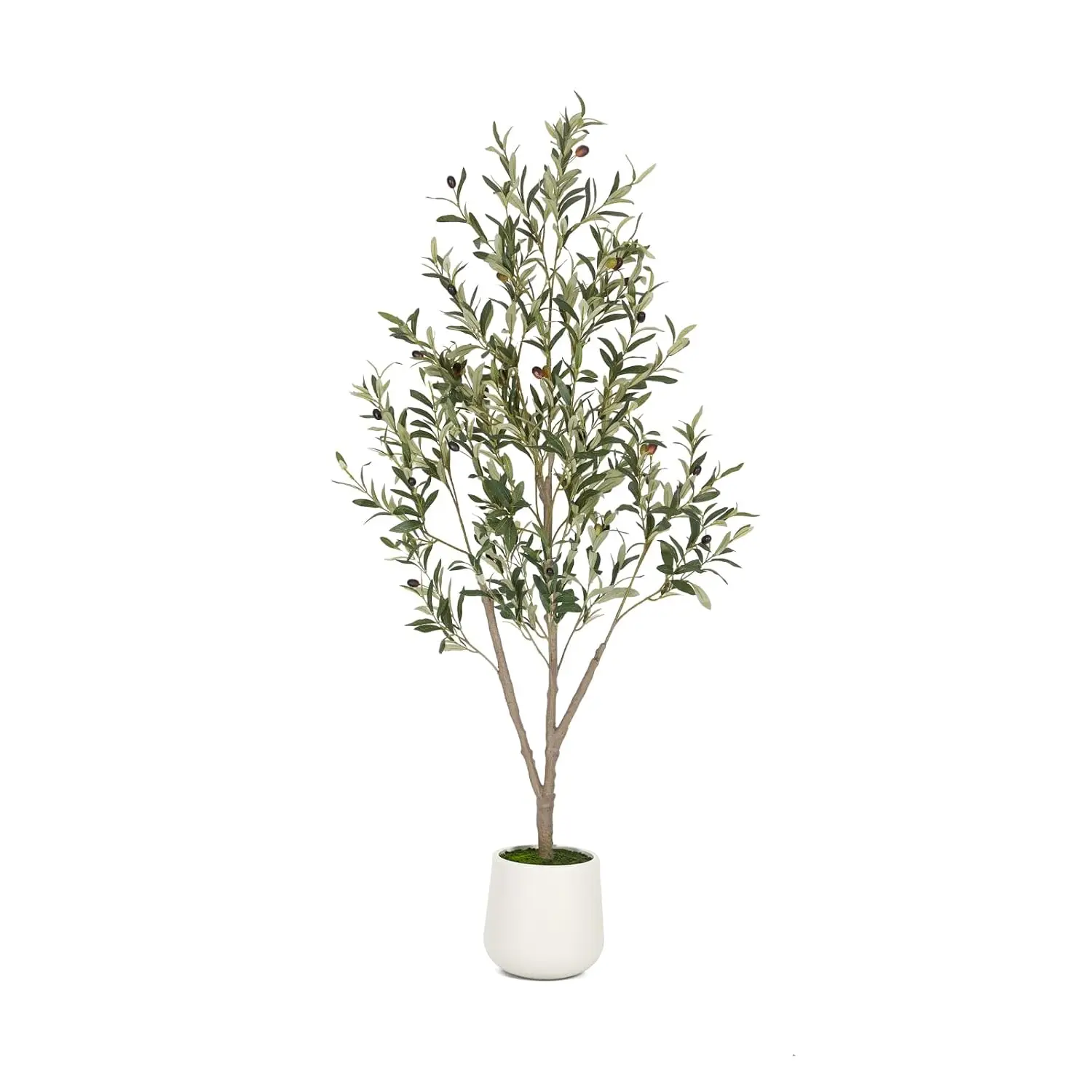 Olive Trees Artificial Indoor, 5FT Tall Faux Olive Tree with White Tall Planter, Artificial Plants with Natural Wood Trunk