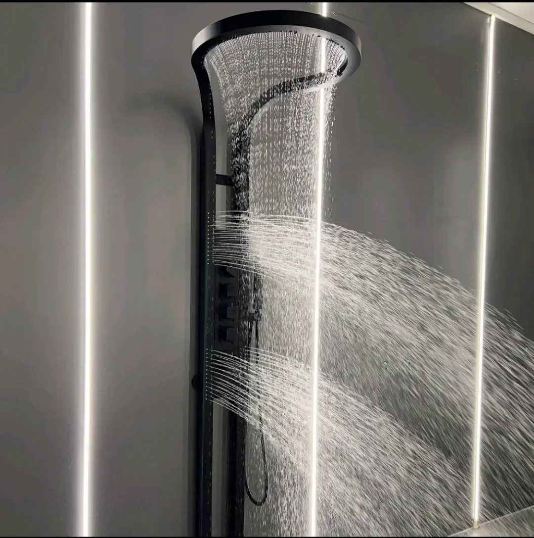 Shower Head Set System, Waterfall Rainfall,luxury Multiple flushing modes, Wall Mounted Panel ,Black Brass Copper, Bathroom