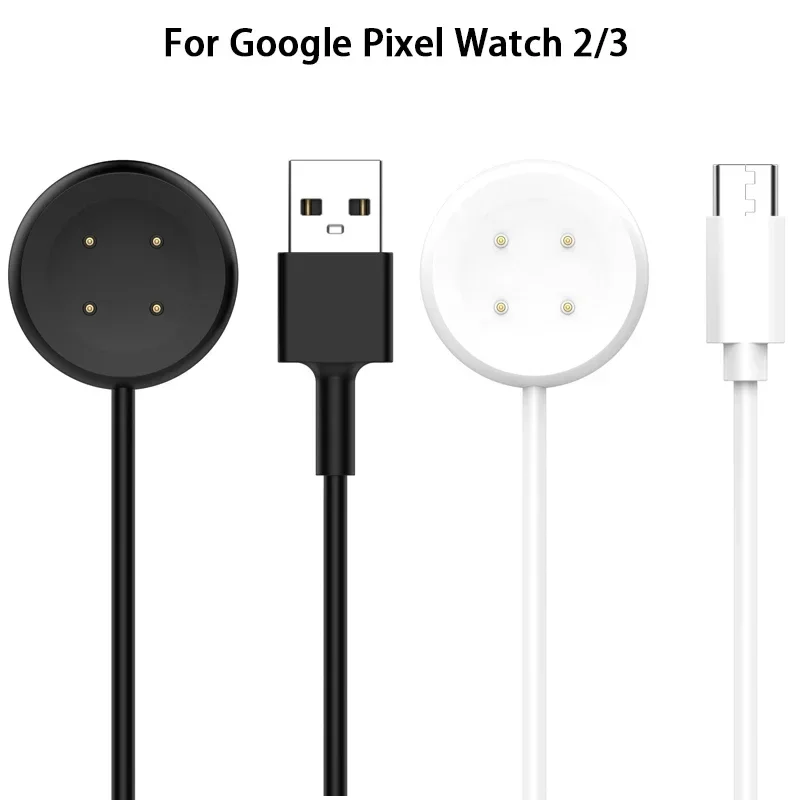 كابل شحن USB 3.3FT لساعة Google Pixel Watch 2/ Watch 3 شاحن بديل لقاعدة الشحن ملحقات محمولة باللون الأبيض/الأسود