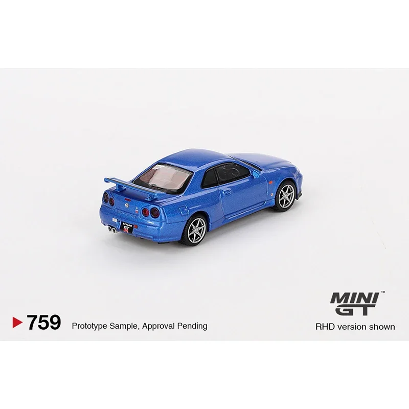 MINIGT-Diorama Skyline GTR R34 V SPEC Bayside bleu, modèle moulé sous pression, jouets de collection, 759, 1:64