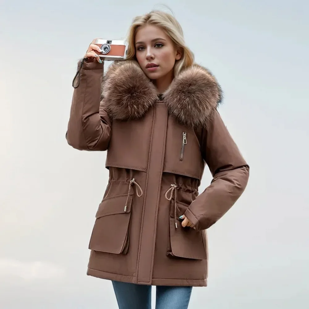 2024 -30 Degrees Snow Wear Medium Long Parkas Winter Jacket Women Removable Lining Hooded Clothes Female Down Cotton Warm Coat