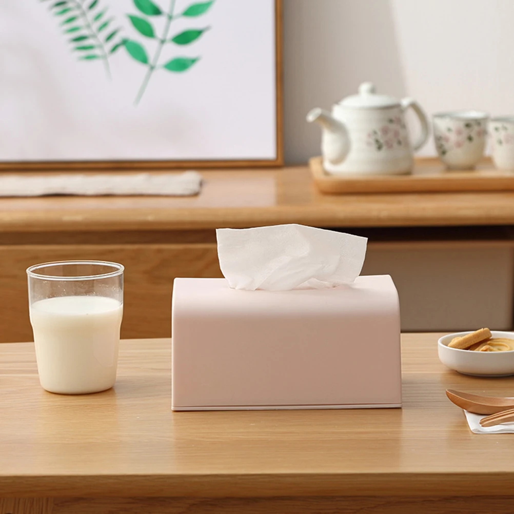 

Plastic Tissue Holder Storage Box Concise Desktop Paper Napkin Box Storage Container for Living Room (Large Size, Pink)