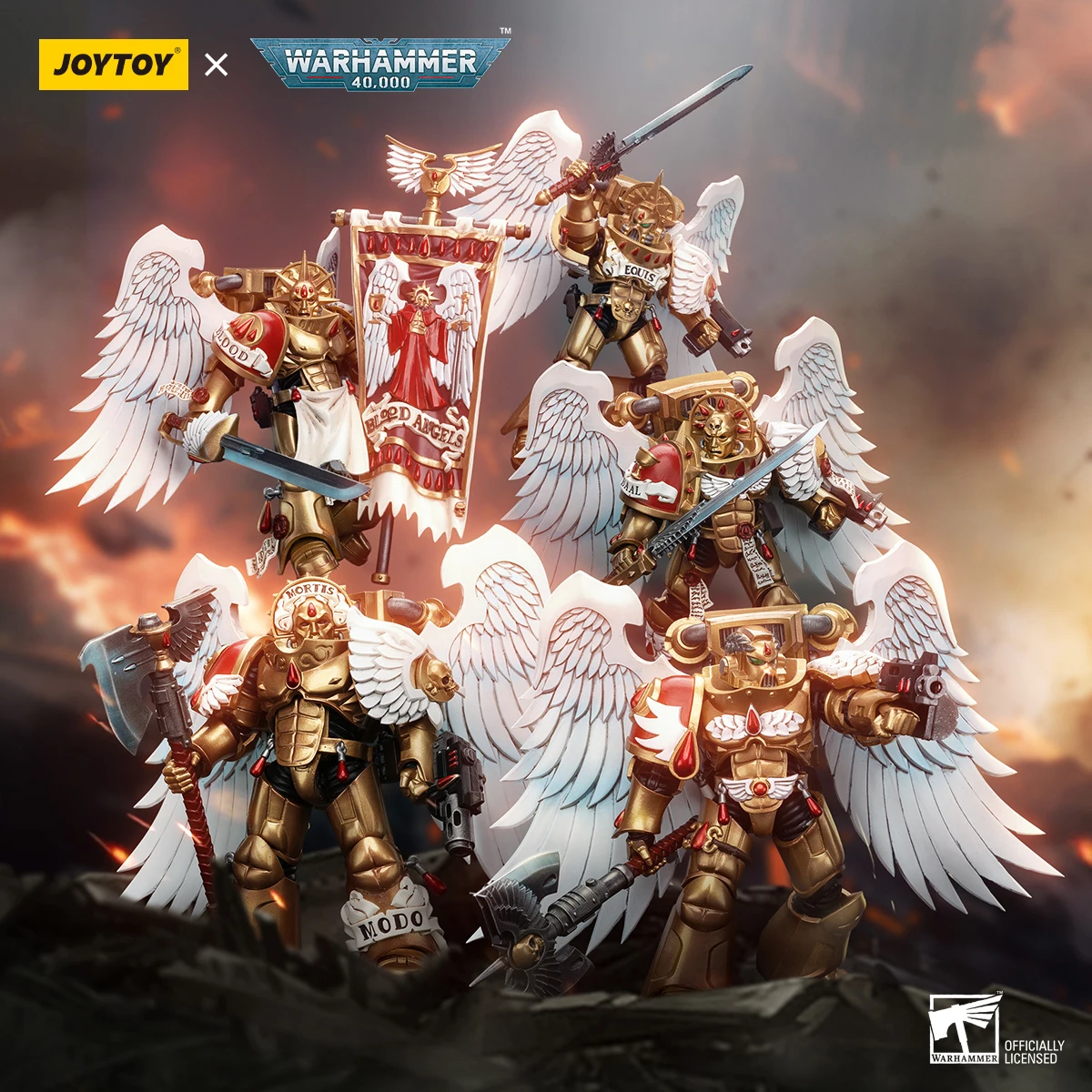 JOYTOY Warhammer 40K 1/18 Blood Angels Sanguinary Guard with Encarmine Sword Axe Pistol Action Figure Model Toys For Collection