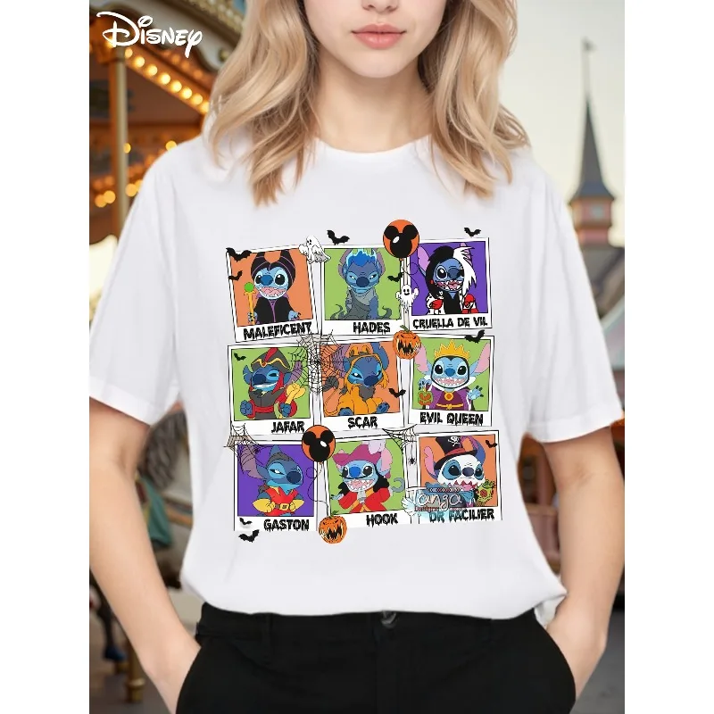 

Horror Frankenstein Print T-Shirt Disney New Arrival Women's Plus Size Holiday Gift Loose-Fit Casual Short-Sleeve Top