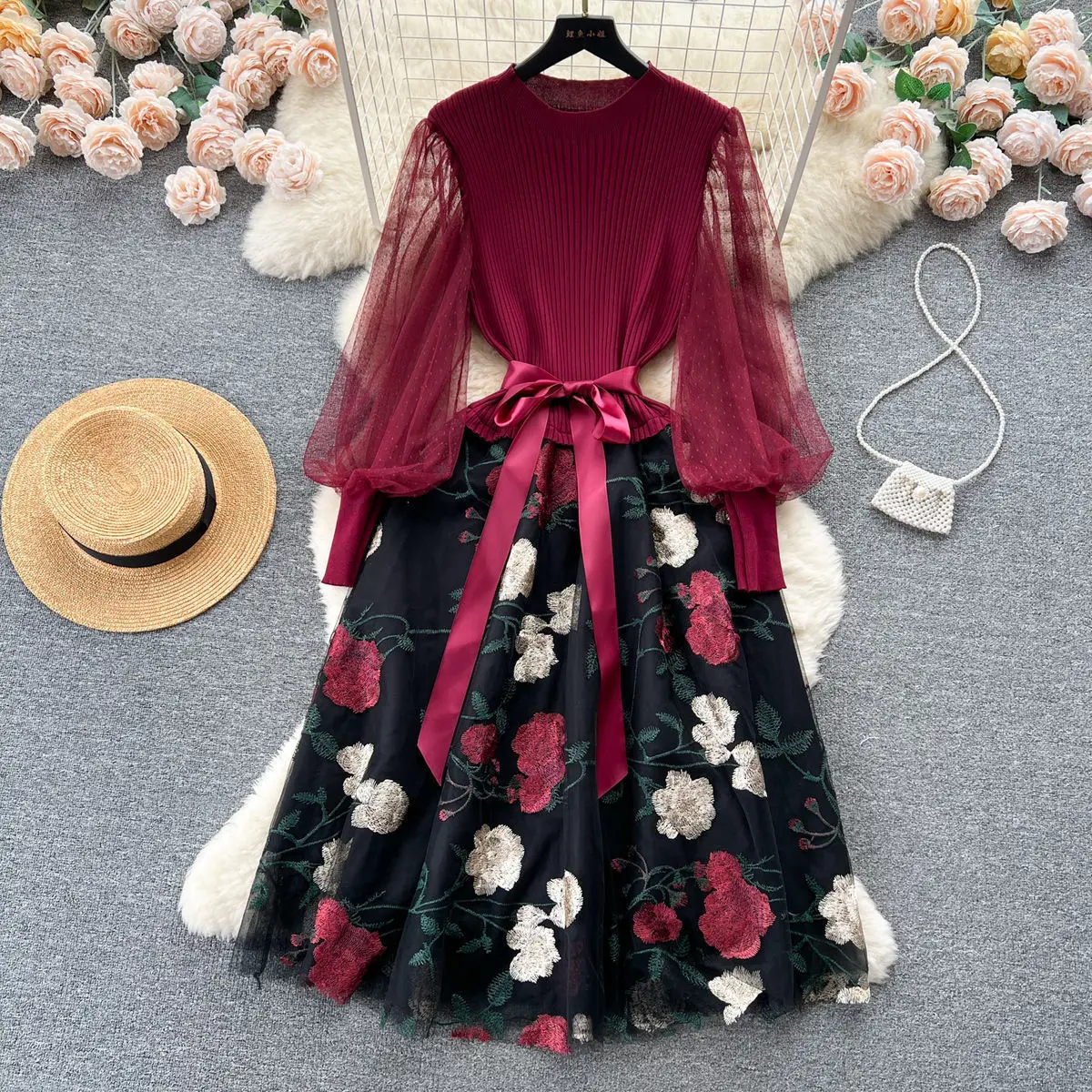 Mesh Dress Women Party Long Dr - Embroidery H&M ulasan dan harga