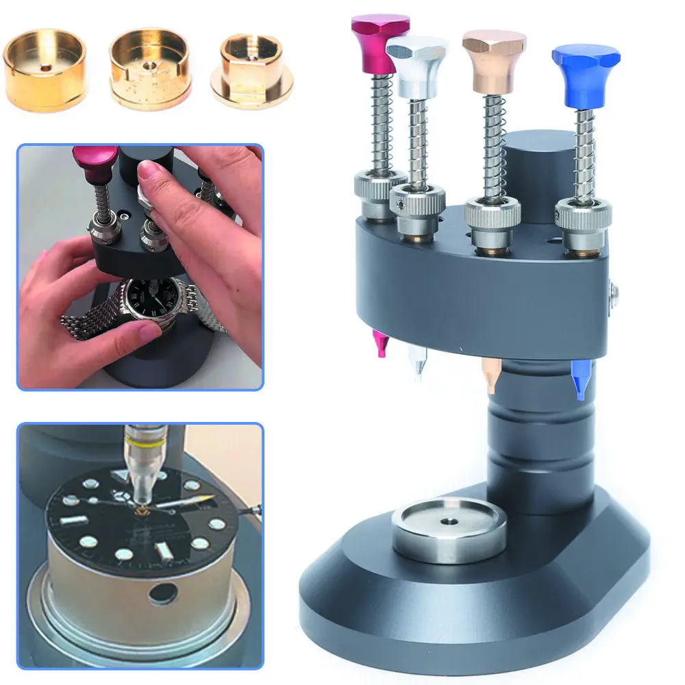 Игольчатый погрузчик, 4-контактный ручной прижимной инструмент для часов со стальными и акриловыми насадками для профессионального ремонта часов