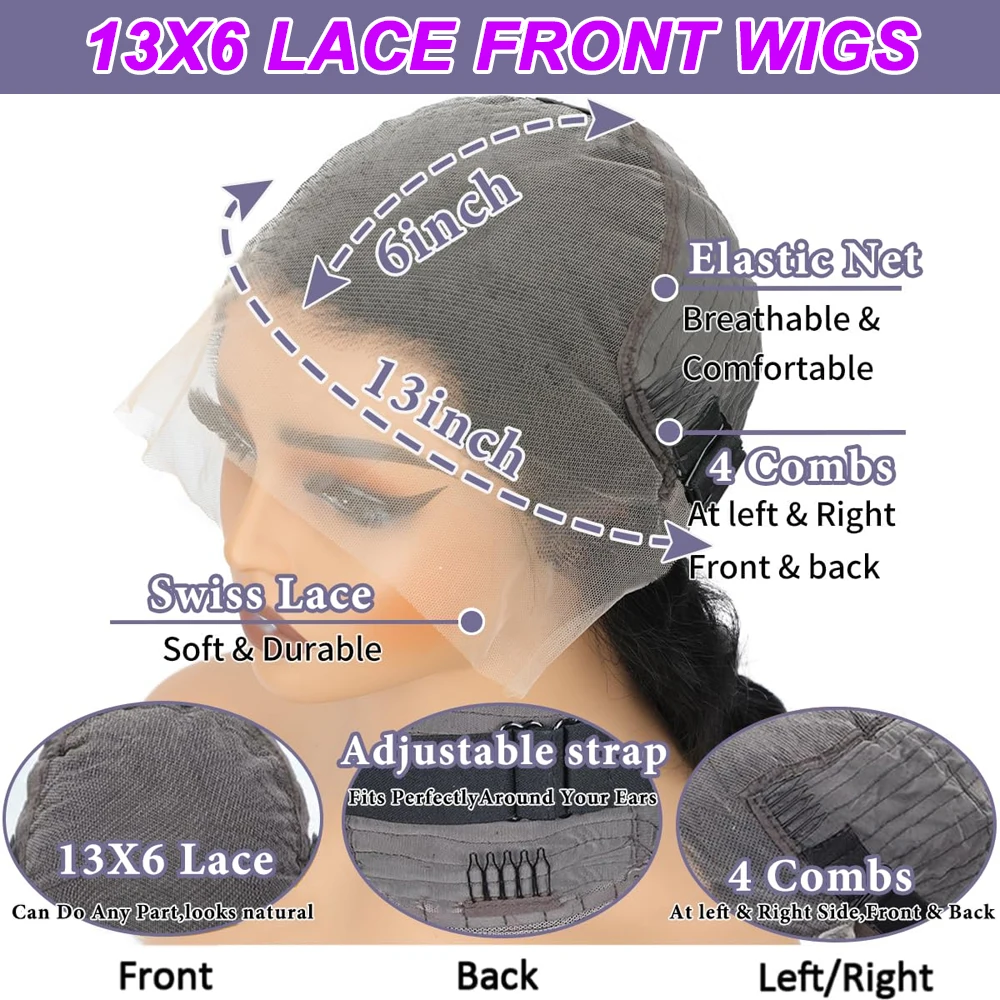 13x6 13x4 Body Wave Lace Front Wigs Human Hair Pre Plucked 200% Density HD Transparent Lace Frontal Wigs for Women image 5