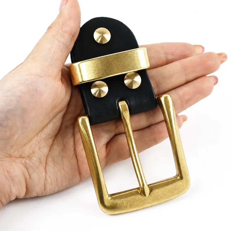 1Pc 40mm Men's Solid Brass Belt Buckle Black Leather Tab Metal Pin Buckles Head for Jeans Pants Keeper Waist Band Fastener