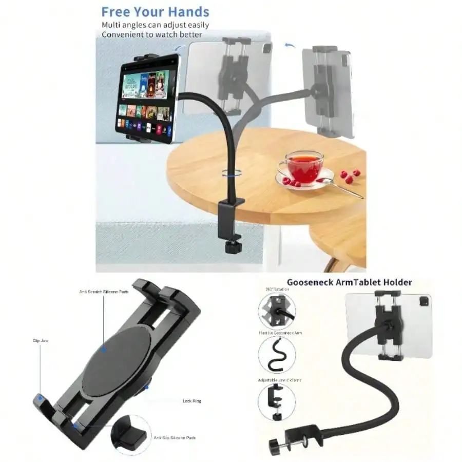 

Adjustable Phone Holders Clamp Mount Gooseneck Tablet Stand Desk/Table/Bed/Chair/Lectern 50 Long 360 Adjustable Arm Mount 4. 12.9 Inch/ G Pads/E - Reader/Switch Valentine's Day Gift