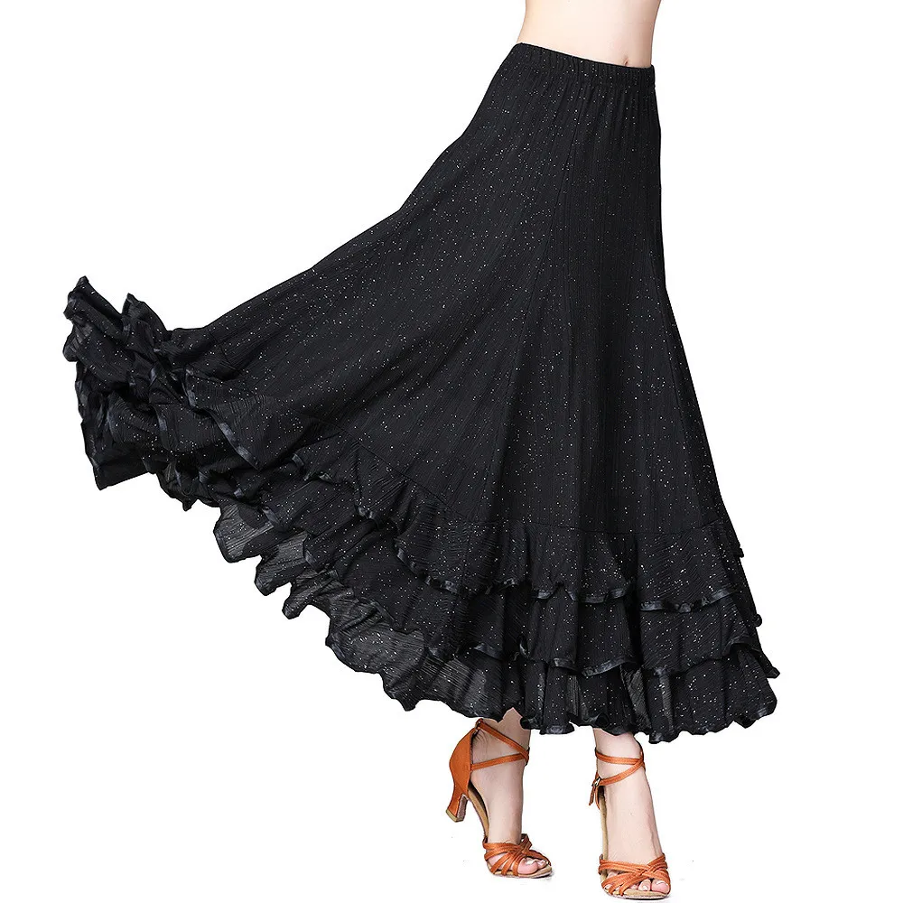 New modern dance long dress Waltz Ballroom Dance Competition Large Swing Skirt Dance Performance Costume Sequin Skirt Skirt