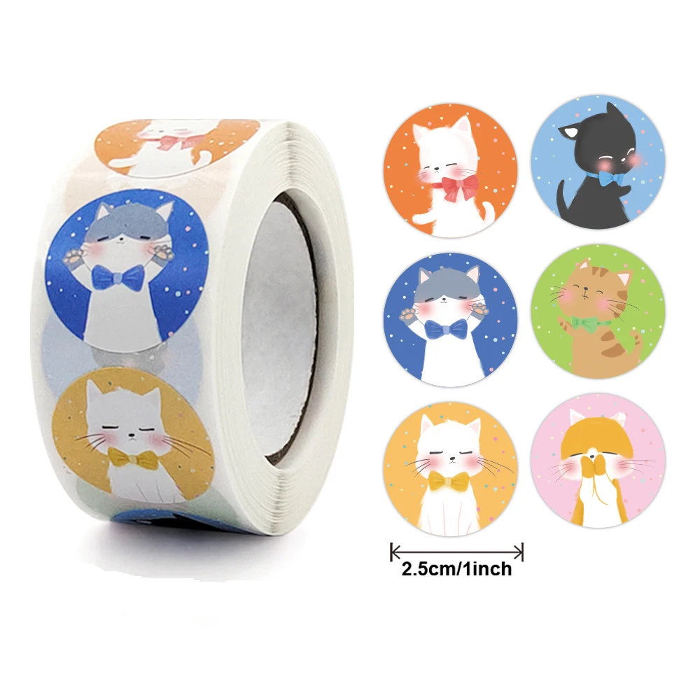 50-500Pcs Cute Cartoon Animal Cat Sticker 1inch Thank You Stickers For Child Gift Party Birthday Package Wrapping Baking Label