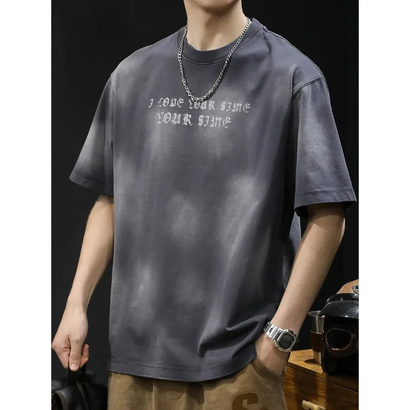 

Cloud dye fashion short sleeve T-shirt men's loose large size summer new cotton men's all-in-one heavy men's T-shirt