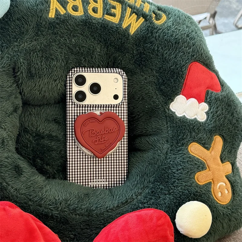 New Fashion iPhone case Black White Gingham Phone Case With Red Heart Magnetic Stand Shockproof Cover For iPhone 16 15 Pro Max
