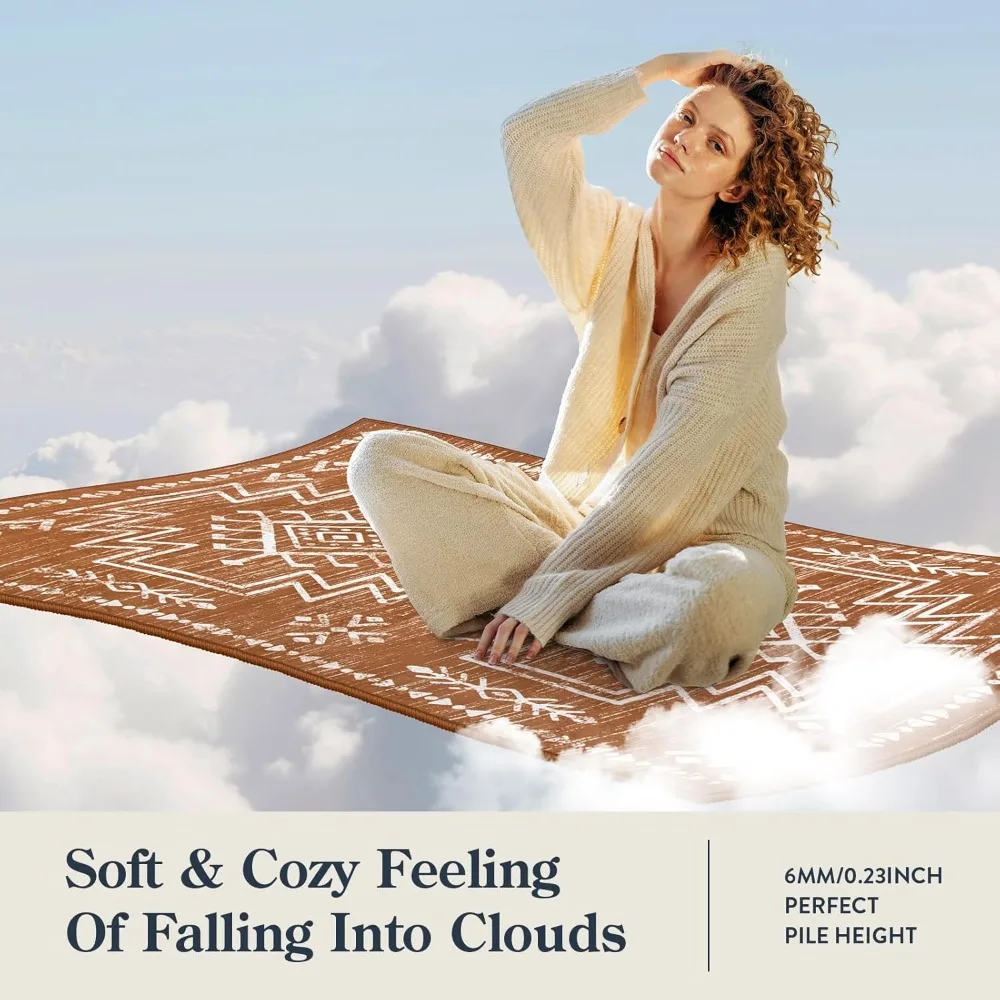 Eco-Friendly Bohemian Orange Area Rug, Washable and Stain Resistant, Suitable for Living Room, Bedroom, and Dining Area