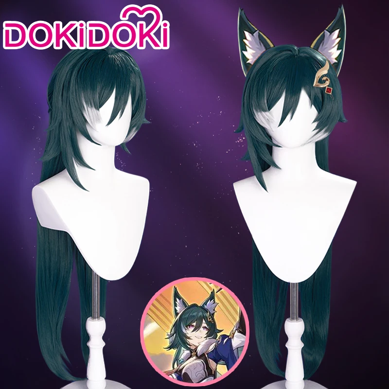 IN STOCK Yukong Wig Game Honkai: Star Rail Cosplay DokiDoki Women Dark Green Long Hair Yu Kong Cosplay Ears Headdress Free Cap