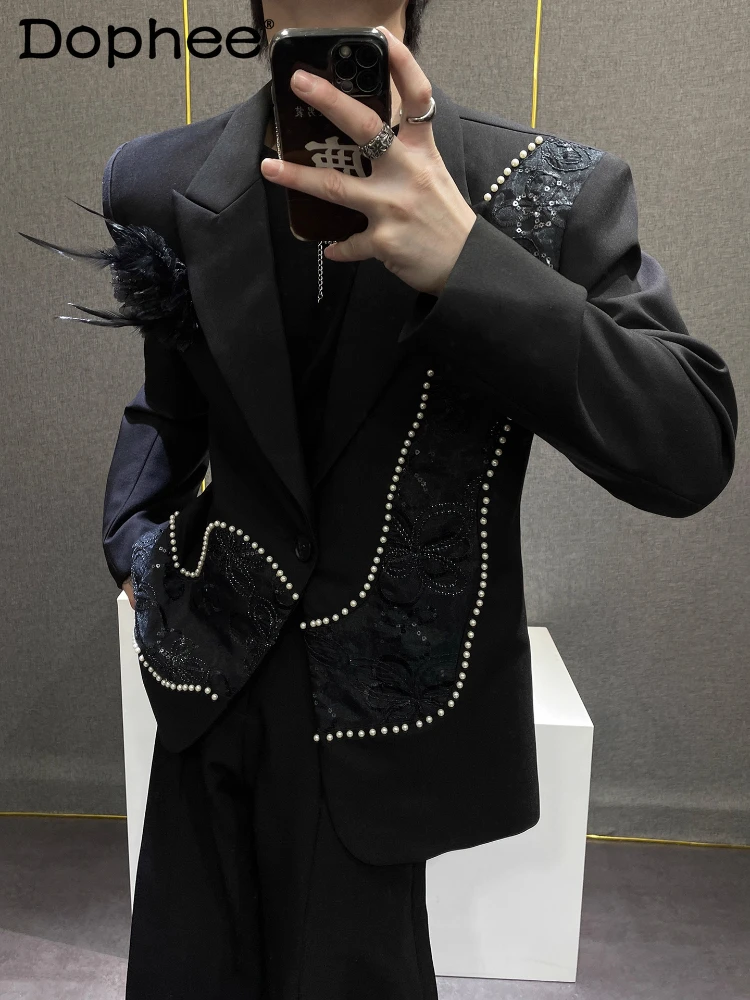 

Men's 2025 Autumn New High-End Beaded Embroidery Blazers Gentleman Stylish Chic Tailored Coats Trendy Loose Comfort Suit Jackets