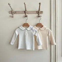 2024 Autumn New Baby Long Sleeve T Shirts Infant Girl Lapel Blouse Toddler Boy Solid Tops Baby Shirts Kids Bottoming Clothes