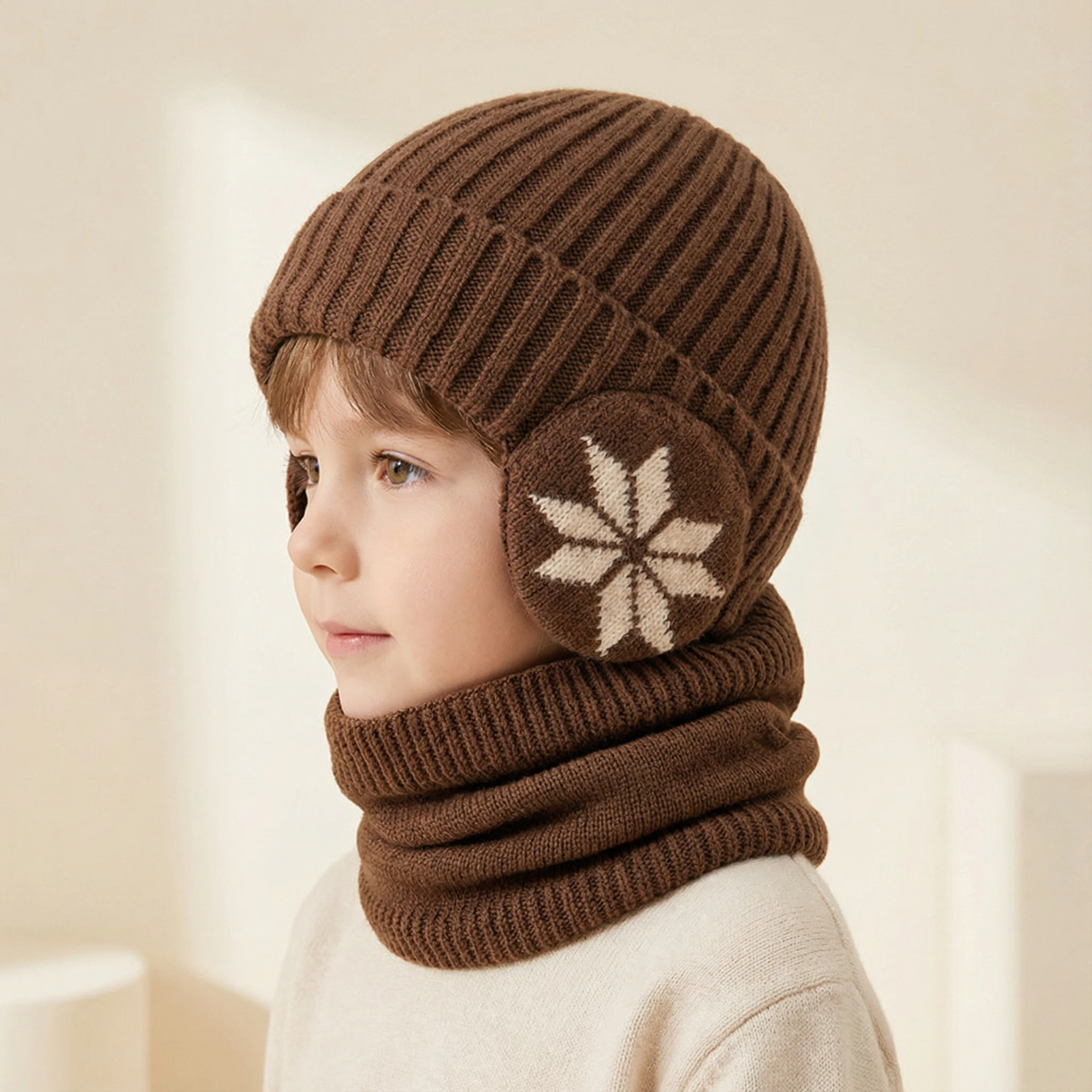 Boys' hats, winter fleece scarf sets, ear-protecting and cold-proof headsets, knitted caps, thickened woolen caps