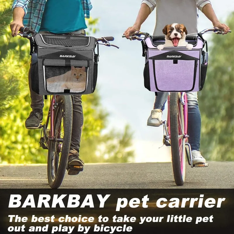 Dog Bike Basket Carrier, Expandable Foldable Soft-Sided Dog Carrier, 2 Open Doors, 5 Reflective Tapes, Pet Travel Bag