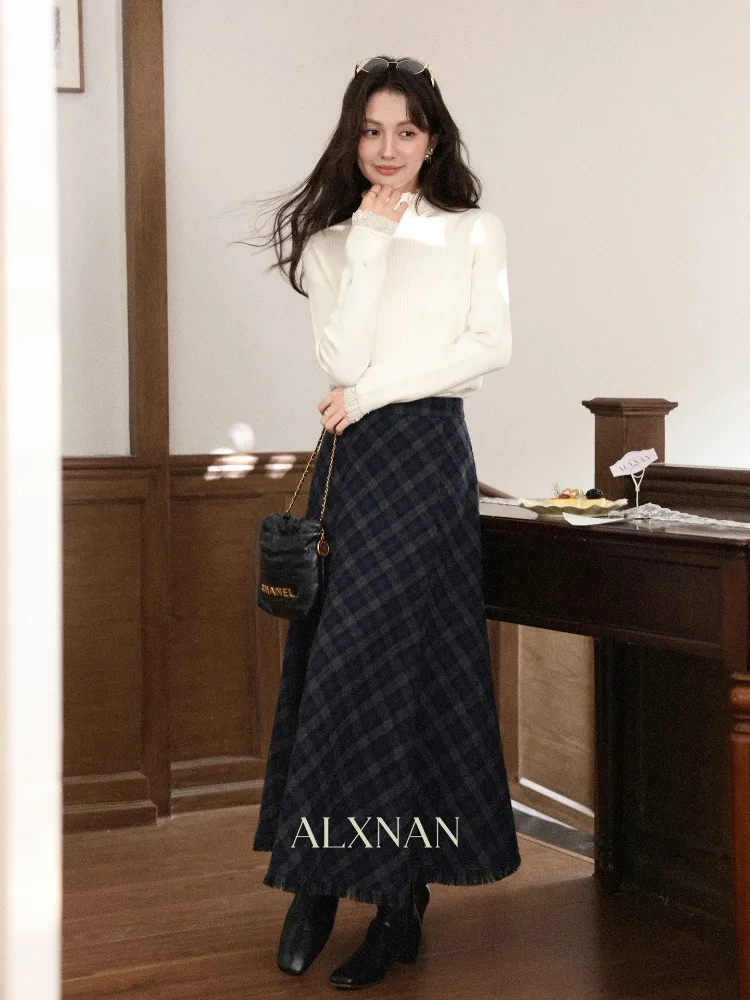 

ALXNAN Women's Sweater Apricot Turtleneck Lace-trimmed Long Sleeve Pullovers Autumn Winter Warm Casual Knit Tops Female L59330