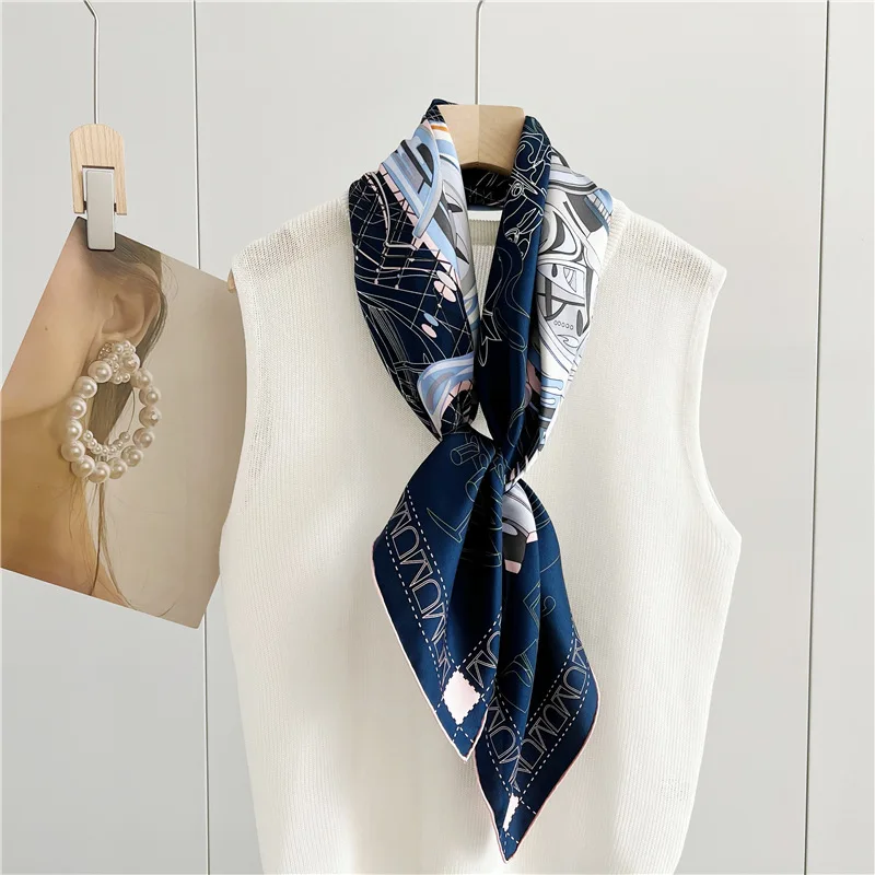 90 Silk Scarf Wraps 2023 Spring Fashion Print 100% Head Silk Scarf Hijab for Hair Wrapping 35\