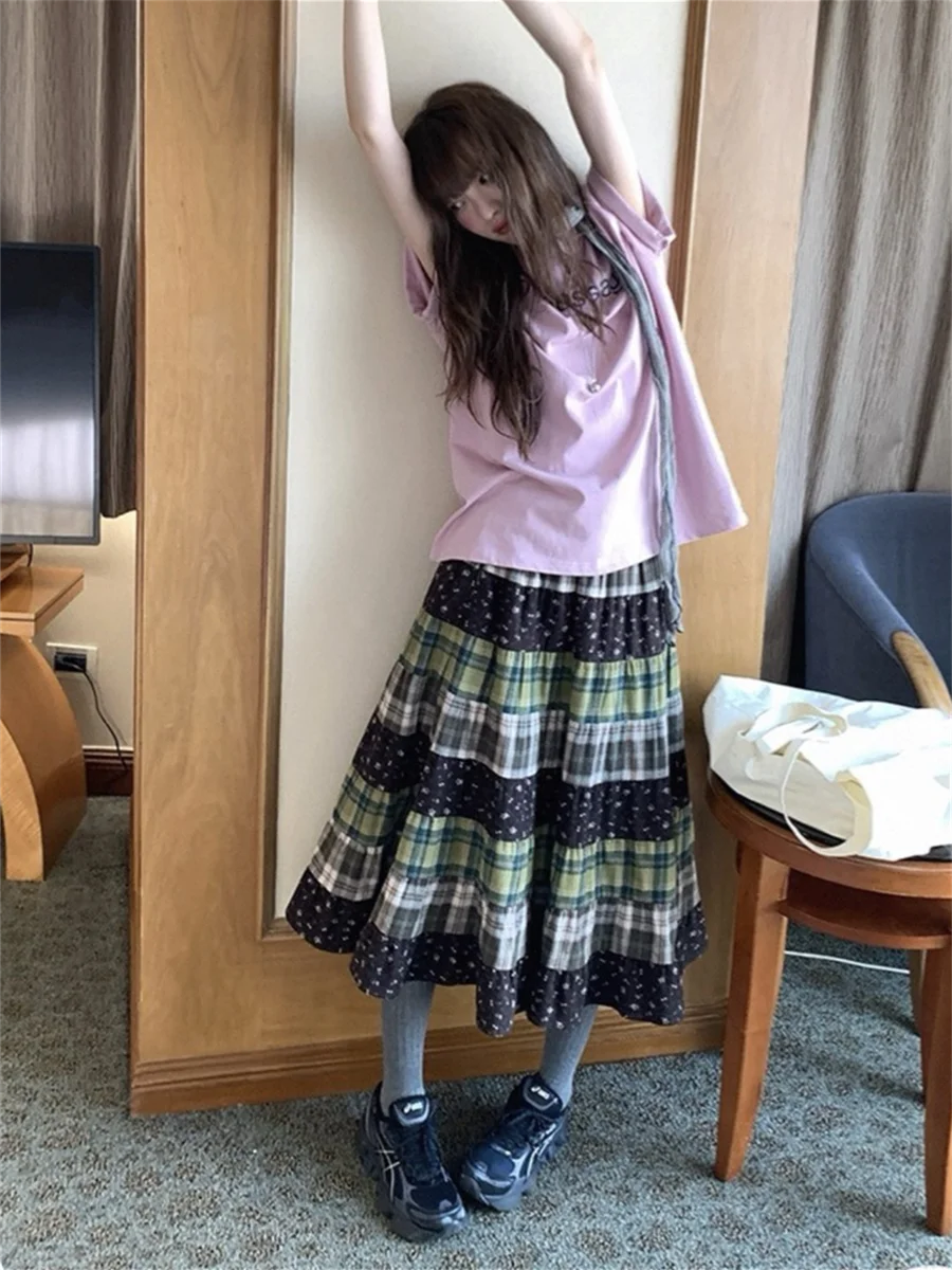 Retro Korean High Waist Floral Print Half Skirt Women's Loose Fit Umbrella Skirt Spring Summer Seasonal Fashion Ladies' Skirt