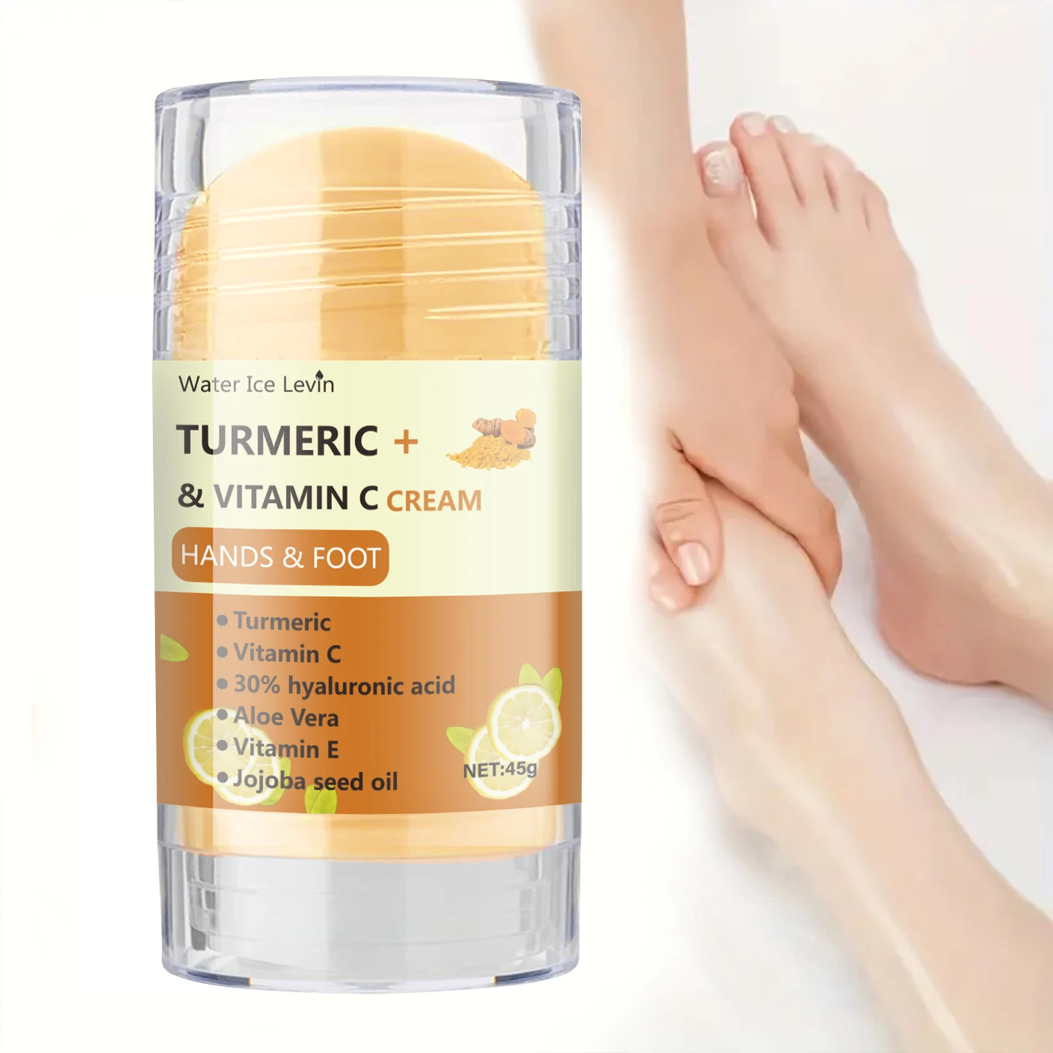 Turmeric & Vitamin C Hand & Foot Cream 45g with Hyaluronic Acid, Aloe Vera & Jojoba Oil - Moisturizing Cream for Dry Skin