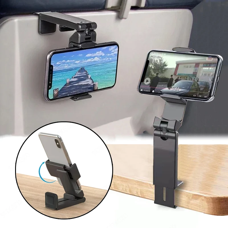

STTKGZD Airplane Phone Holder Portable Foldable Desktop Mobile Phone Stand Rotatable Selfie Holding Train Seat Clip Lazy Bracket