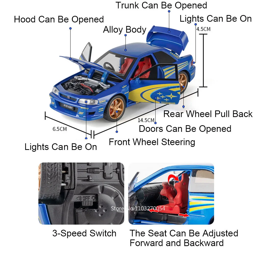 1:32 Subaru Impreza Honda NSX Metallo Pressofuso Giocattoli Modello di Auto Musica Luce Tirare Indietro 4 Porte Aperte Veicolo Regalo Di Natale Per Bambini