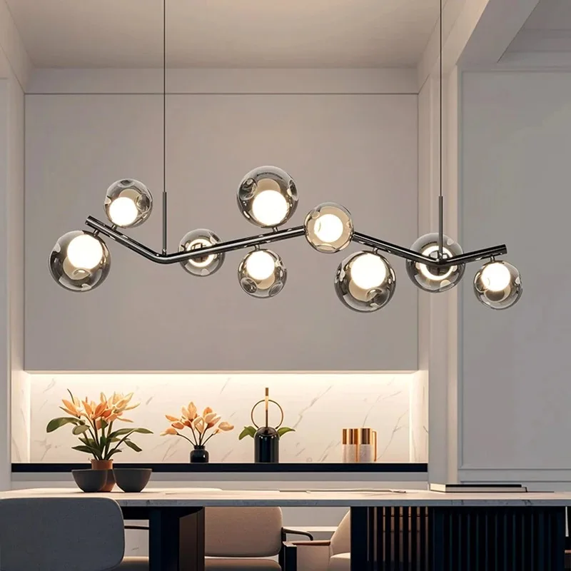 Nordic Modern Branch Globe Chandelier Smoke Glass Ceiling Hanging Lamp For Dining Area Living Space Cozy Home Lighting Decor