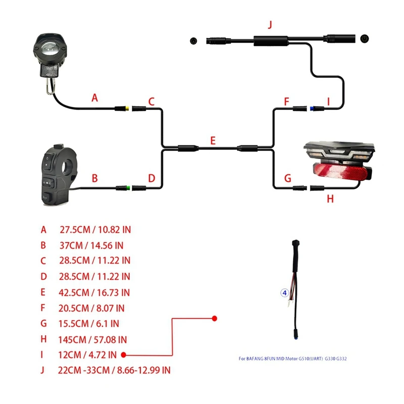 Electric Headlight Front Tail Rear Warning Lights LED Night Spotlight Headlight For Bafang G510(URAT)G330 Ebike Light