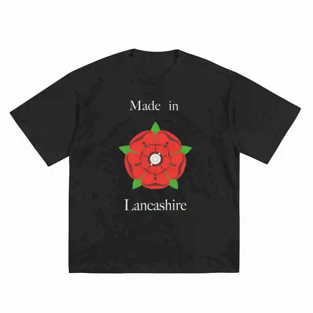 Lancashire Red Rose Text Pride Short Sleeve Tee 100% Cotton T-Shirt