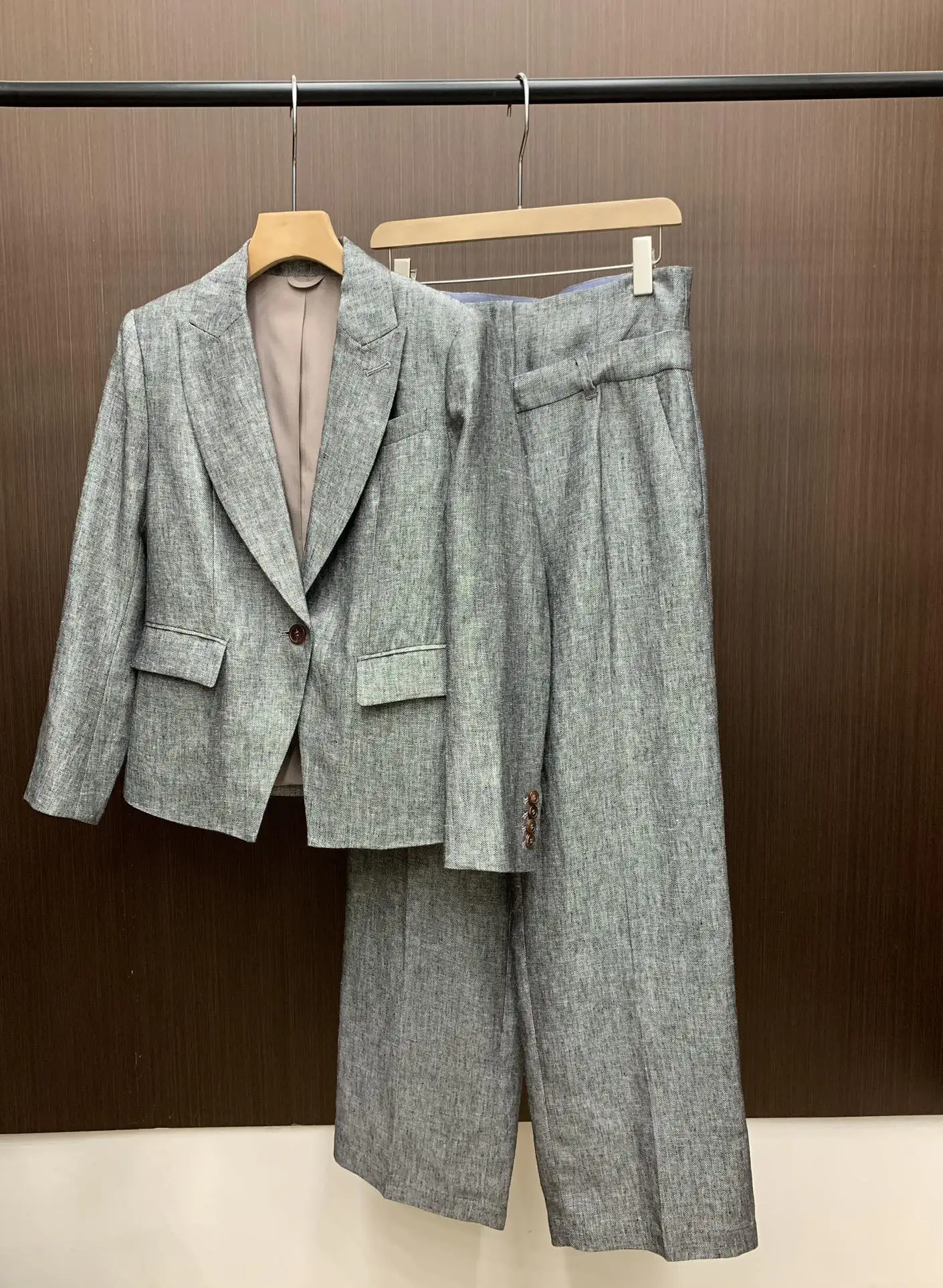 Thin Lapel Linen Suit for Women, Small Jacket, Loose Casual Pants, Spring and Summer