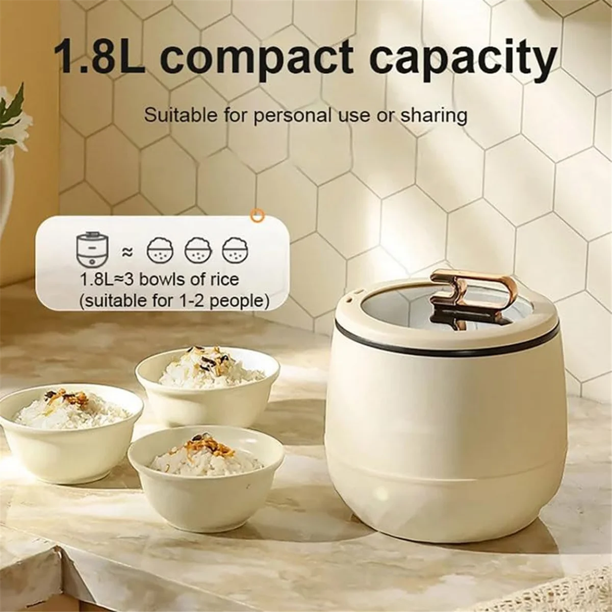 Smart Mini Rice Cooker, Multi-Function Cooker, Mini Hot Pot Rice Cooker, Portable Mini Rice Cooker,Creamy-White