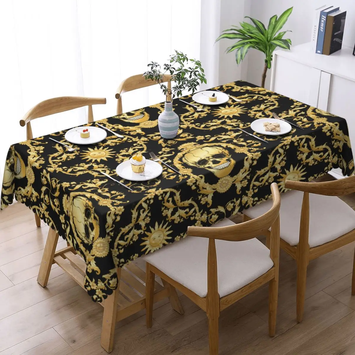 Custom Victorian Frolar With SKull Rectangular Tablecloth Oilproof Table Cloth Europe Baroque Art Table Cover