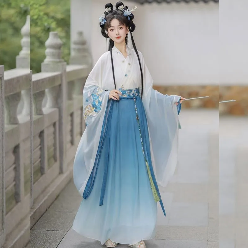 

Yao Hairpin Wei Style Adult Women's Han Chinese Clothing Cross Collar Wide Sleeve Dynasties Broken Skirt Embroidery Suit