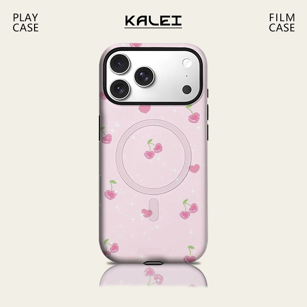 Blush Heart Cherry Handyhülle für IPhone 17 16 15 14 13 Pro Max Plus für magnetische einzelne doppelschichtige robuste Hülle