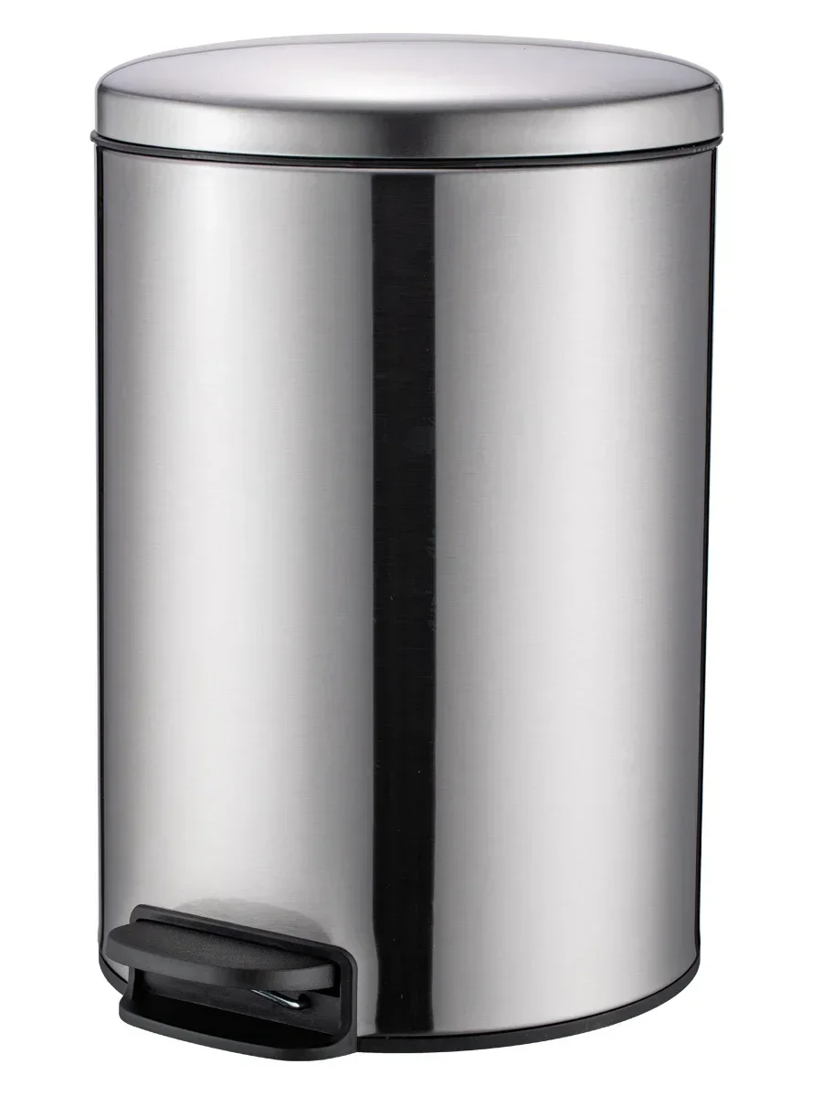 

High quality Langyi Trash Can Household Stainless Steel Pedal round Bathroom 5 Liters 7 Liters 12 Liters Keep Open Cover Simple