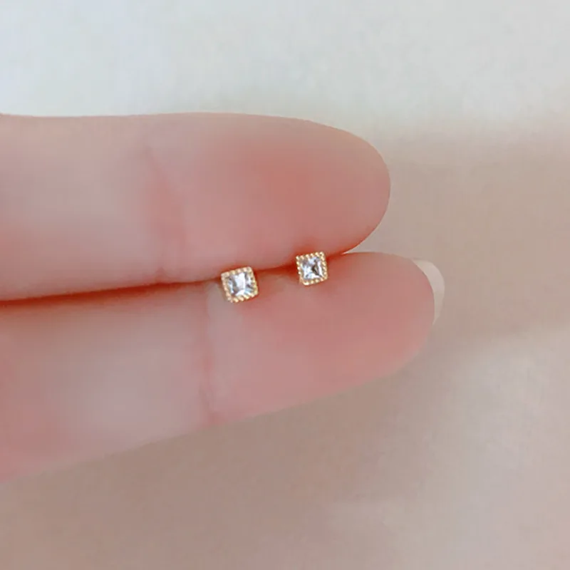 Avenneth New Square/Round Zircon Earrings For Women Geometric Fashion Mini Black/Silver Color Earring Party Wholesale Gifts