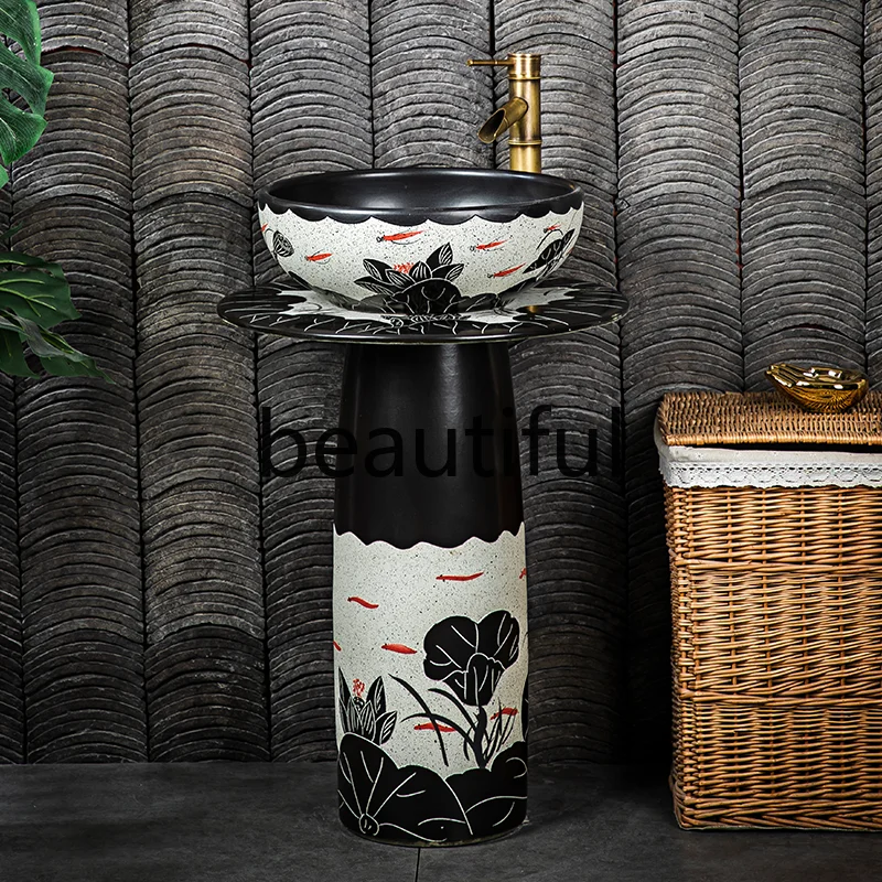 

Ceramic column type washbasin integrated balcony courtyard outdoor floor type washbasin