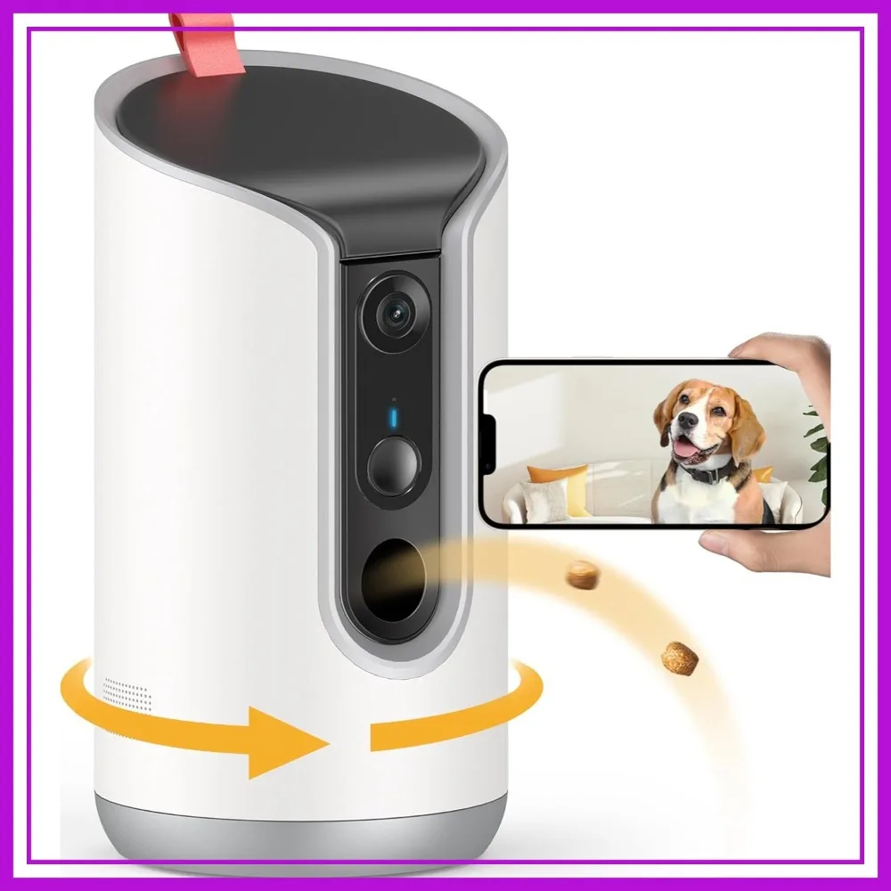 2K Pet Camera Treat Dispenser, 360° View Dog Camera with Phone App, 5G&2.4G WiFi 2-Way Talk Pet Cam Indoor for Cats Remote Treat Tossing, Motion Alerts, Auto Tracking