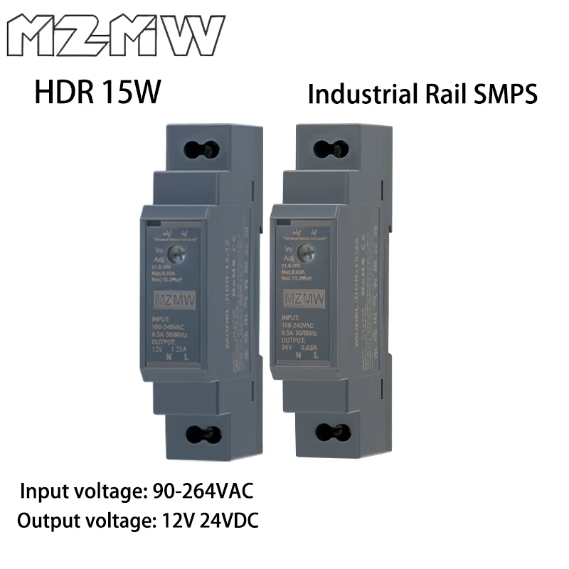 Seria zasilaczy impulsowych HDR na szynę DIN 15W AC do DC 100-240VAC 12V 24VDC Ultracienki przemysłowy transformator LED Driver SMPS
