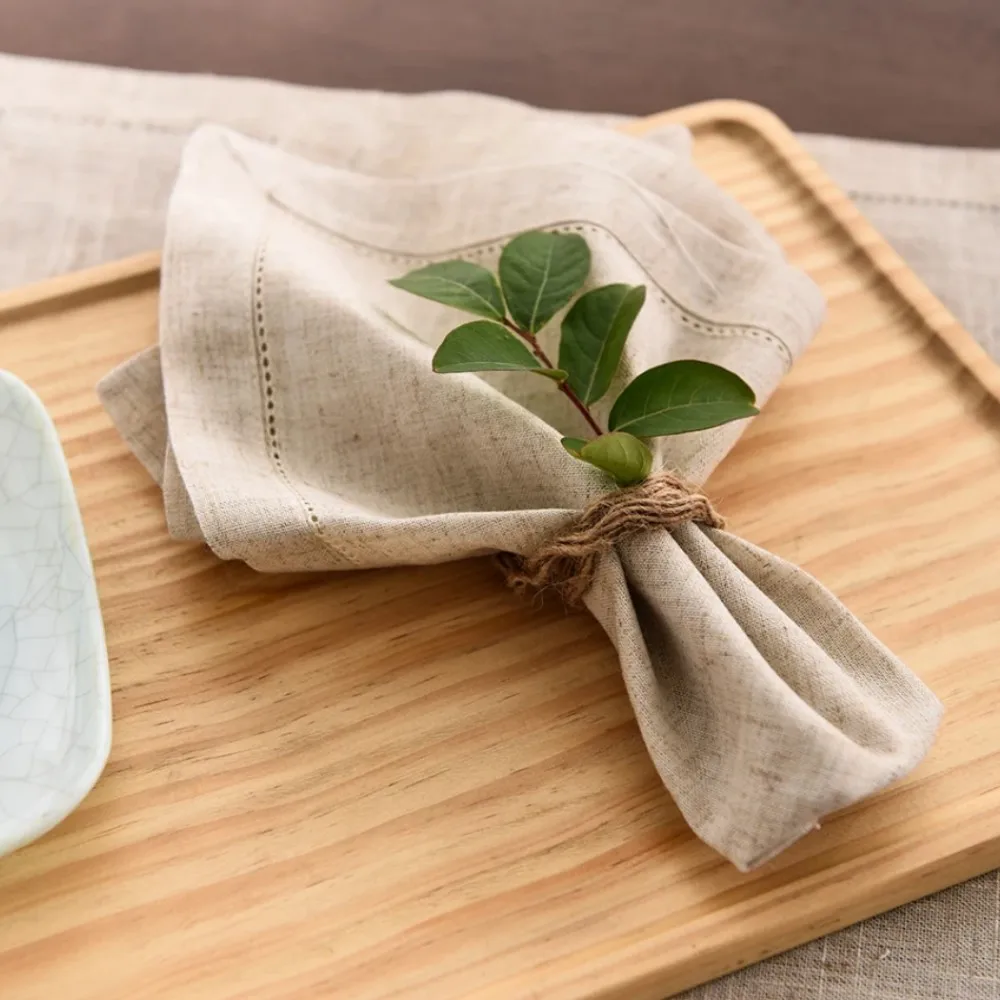 1/4/6pcs Hemstitched Linen Khaki Napkins Christmas Cloth Napkins Nature Color Dinner Napkins Washable Flax Cloth Gift Napkin