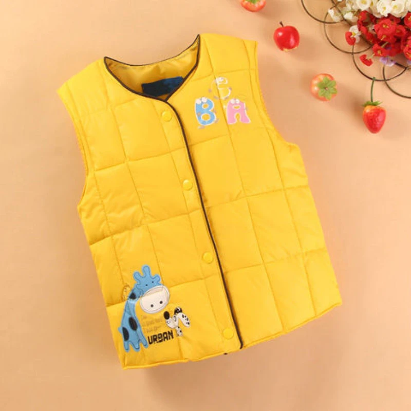 Autumn Winter Girls Cartoon Down Cotton Vest 1 2 3 4 5 6 7 8 9 10 11 12 Years Old Boys Waistcoats Playing In The Park Kids Coats