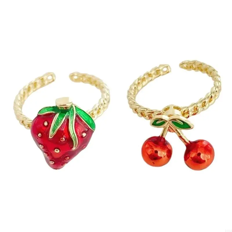 E56A Elegant Strawberry Cherrys Rings Sturdy and Long Time Wear Fashion Accessory