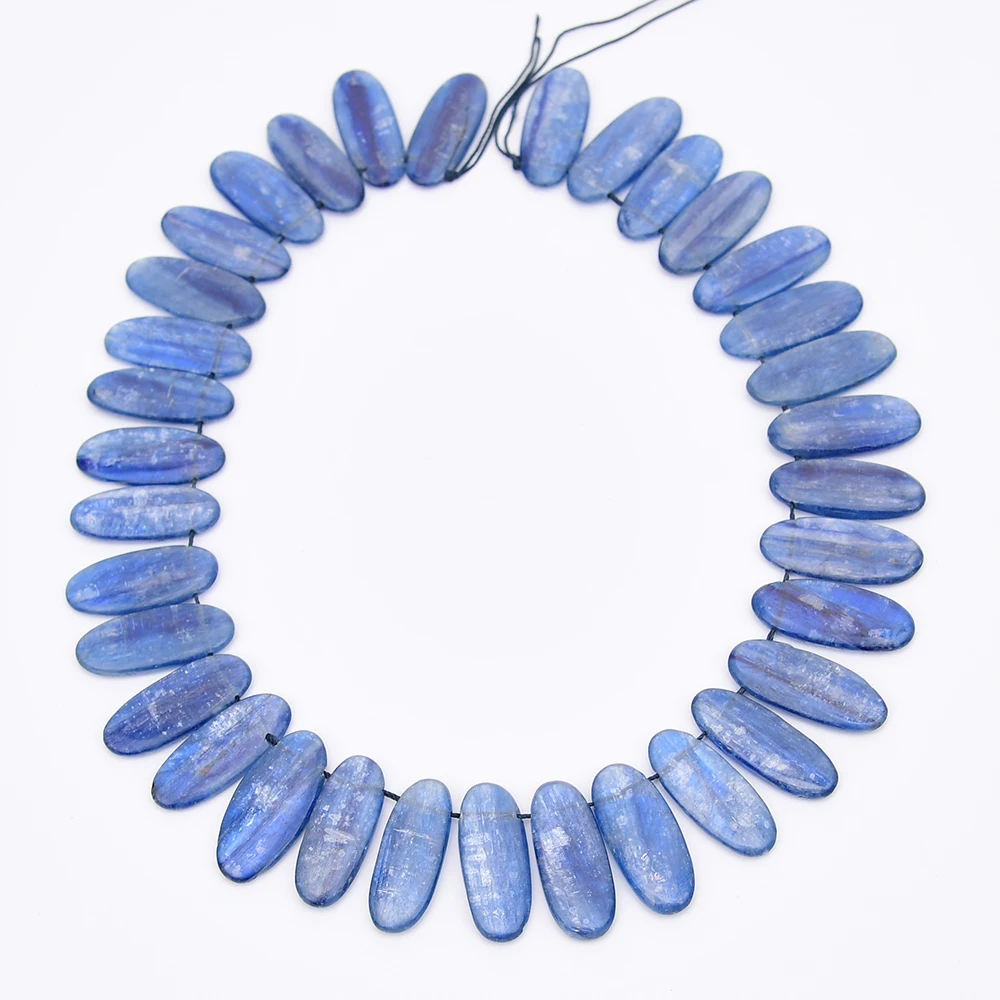 APDGG 11.5x28mm AA+ Natural Blue Kyanite Quartz Top-Drilled Oval Slice Loose Pendant Beads 15