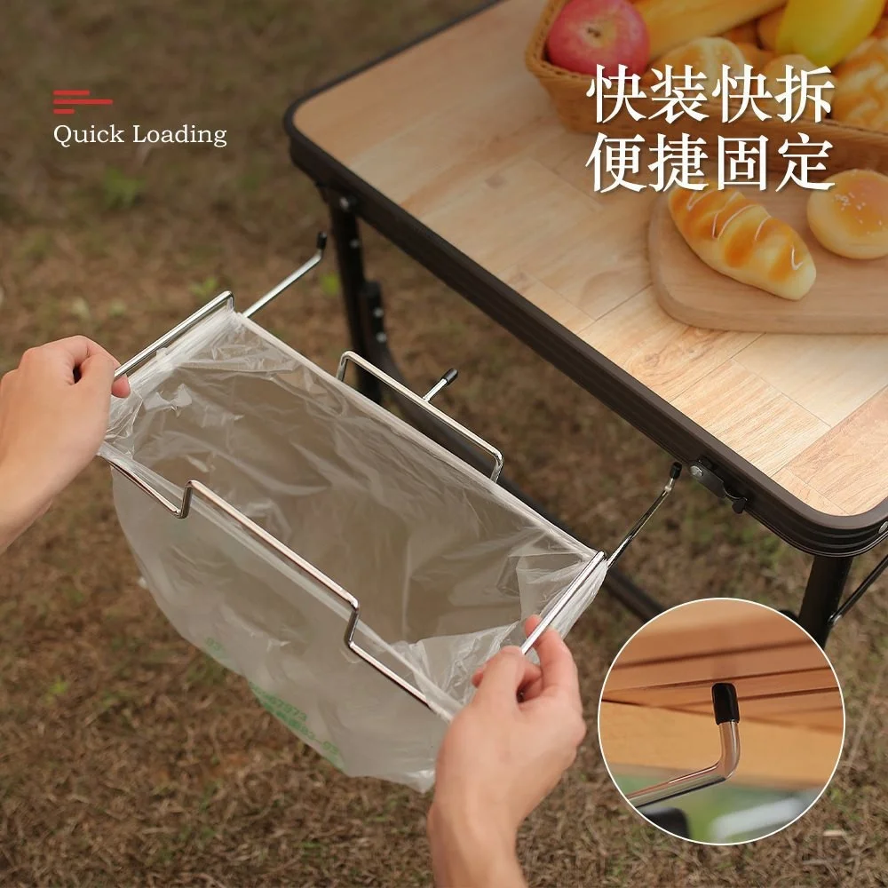 Outdoor Camping Stainless Steel Garbage Bag Hanging Rack Folding Table Stand Picnic BBQ Environmental Camping Rack Wholesale New