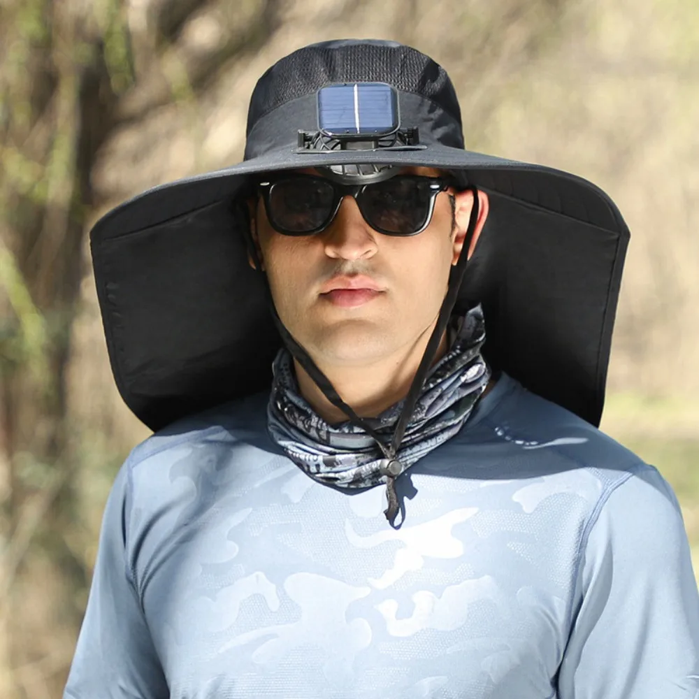 

Fashion Solar Fan Hat Wide Brim USB Charging Men Sun Hat UPF50+ Quick Dry Bucket Hat Summer