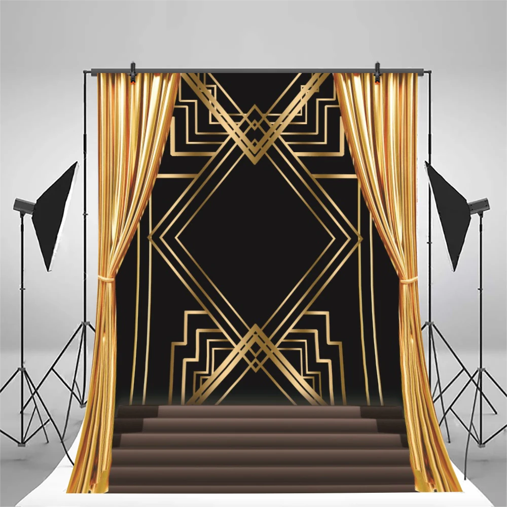 1920s Backdrop Great Gatsby Photo Booth Birthday Men Party Decoration Black and Gold Retro Vintage Roaring 20s Photo Background