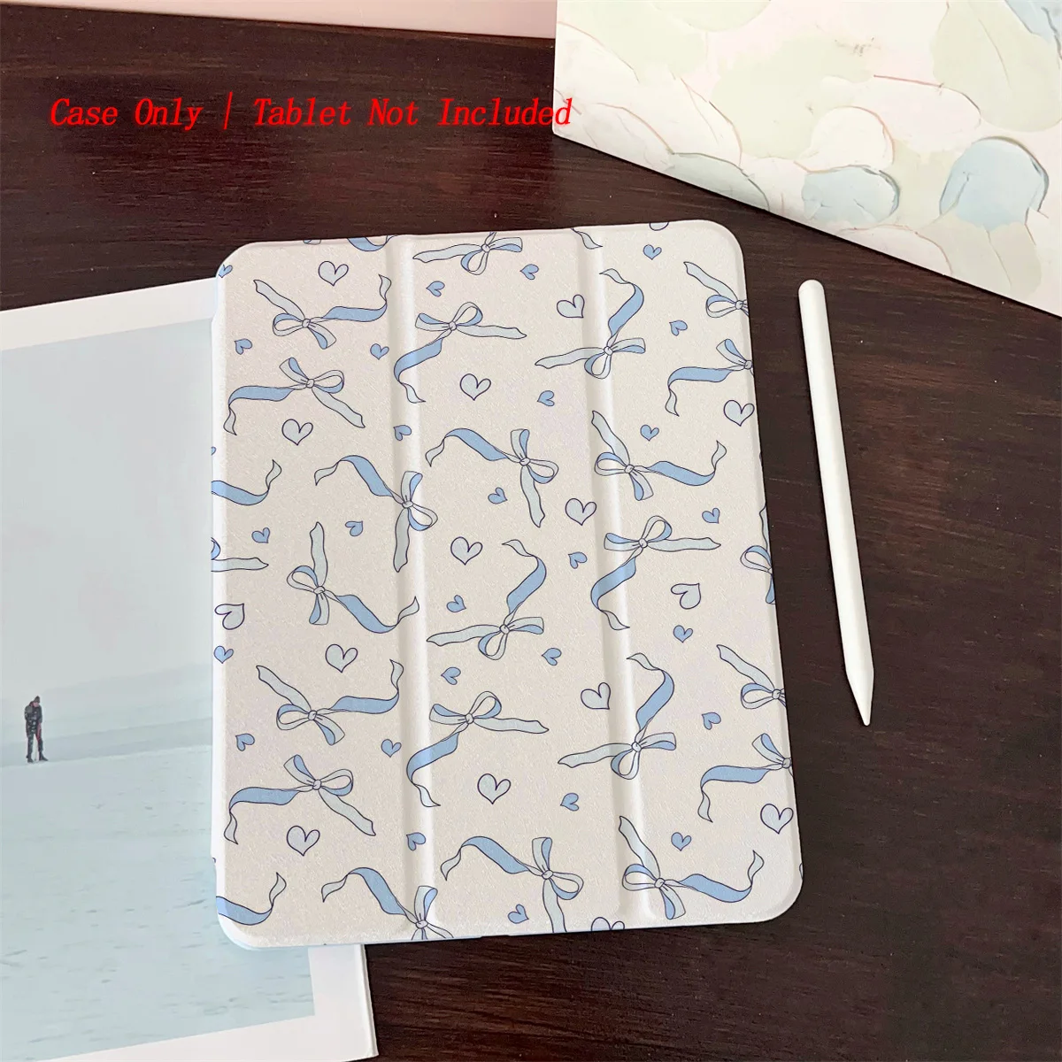 

Модный синий и белый чехол с бантом + сердечки для iPad для Apple iPad Pro 11/12,9 Air 3/4 10,9 дюймов Mini 6, модный чехол